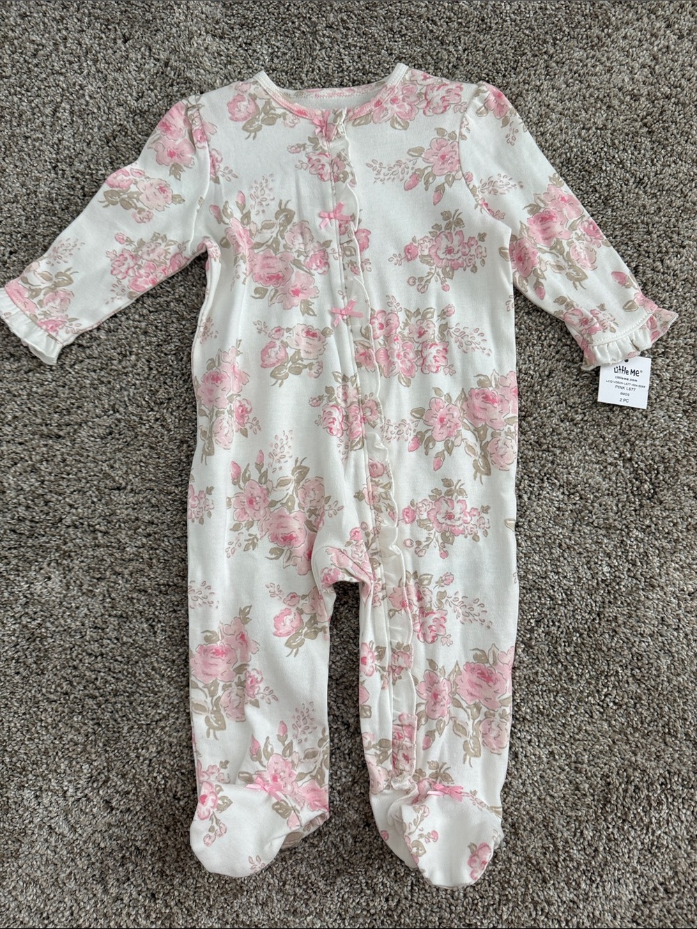 Little Me Cream and Pink Floral Footed One-Piece Set of 2